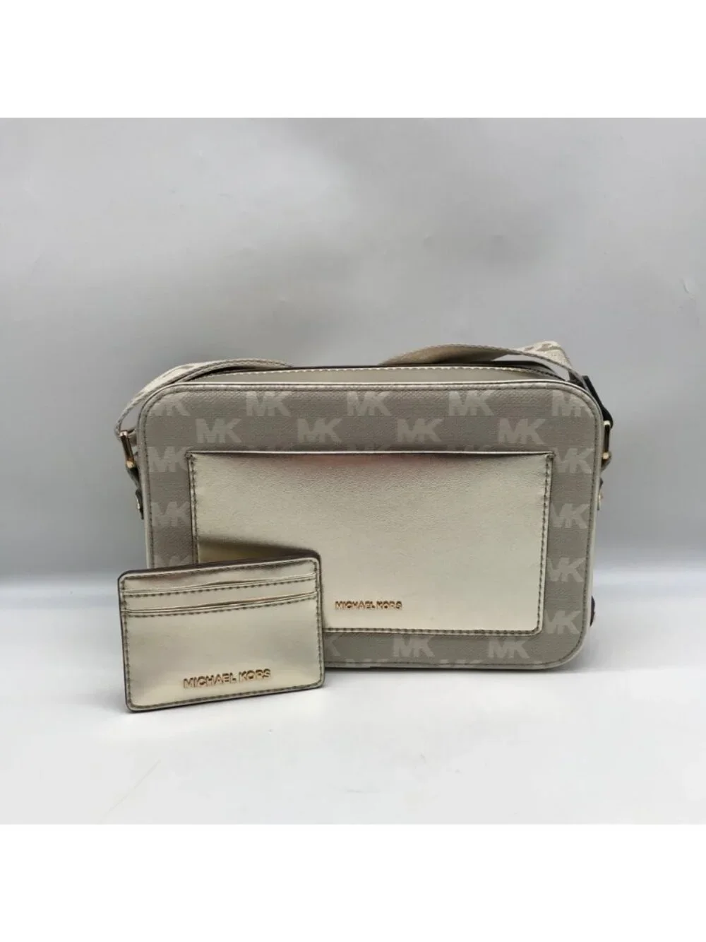 Michael Kors Metallic Gold Fabric Maeve Small East West Pocket bag